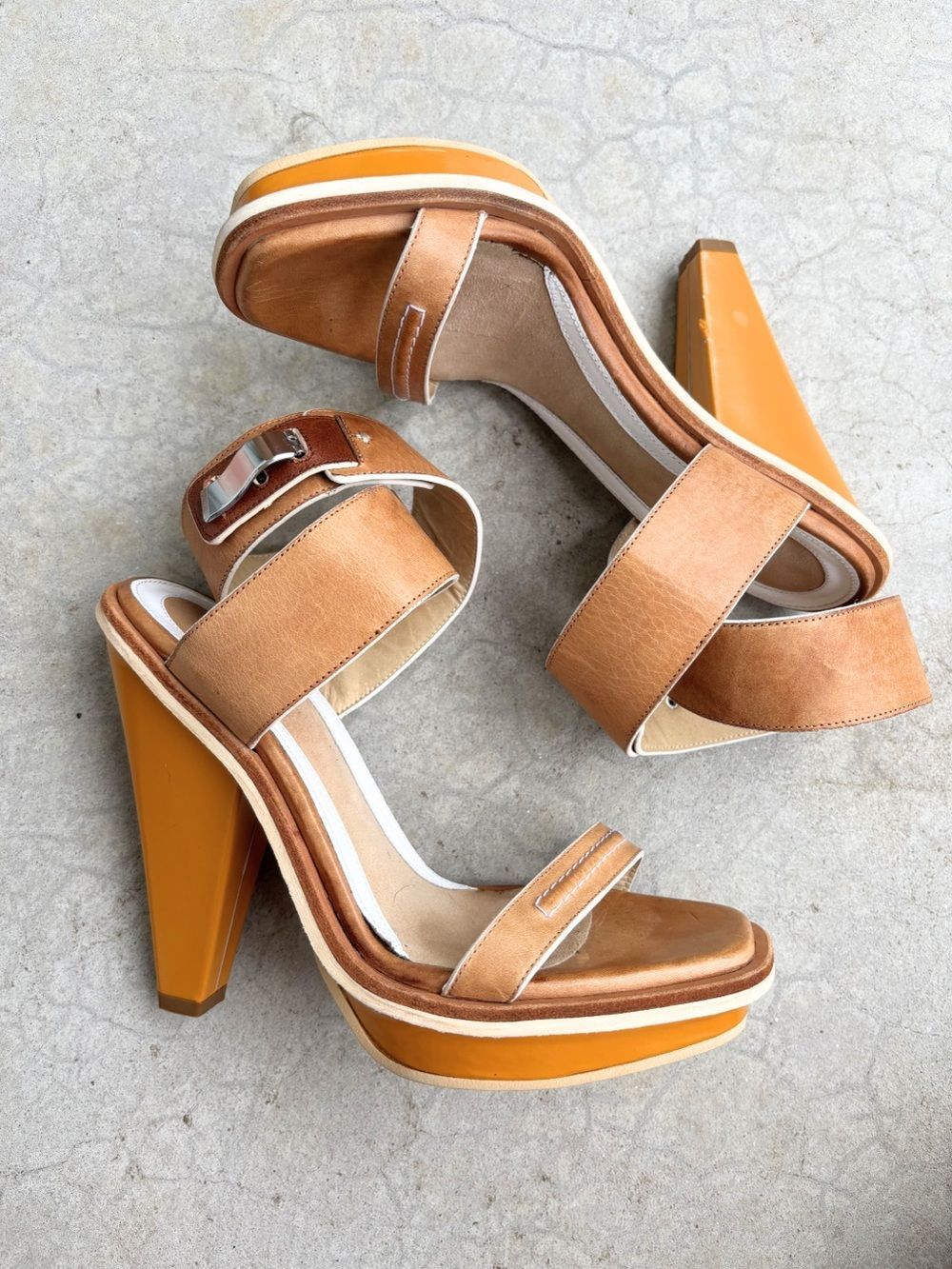 Rag & Bone Brown Leather Heeled Sandals Minimalist Strappy Block Heel Euro 37